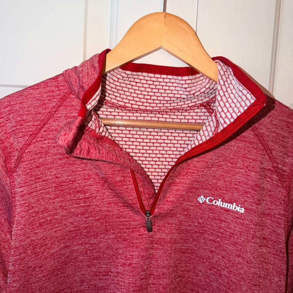 Columbia Womens Red Heathered Quarter Zip Grid Fleece Pullover Top Small